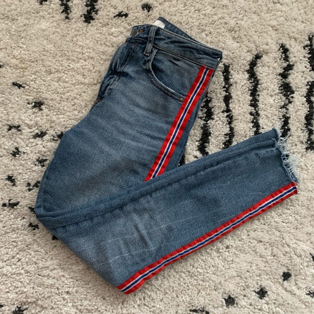 High waisted red stripe Zara Denim Jeans